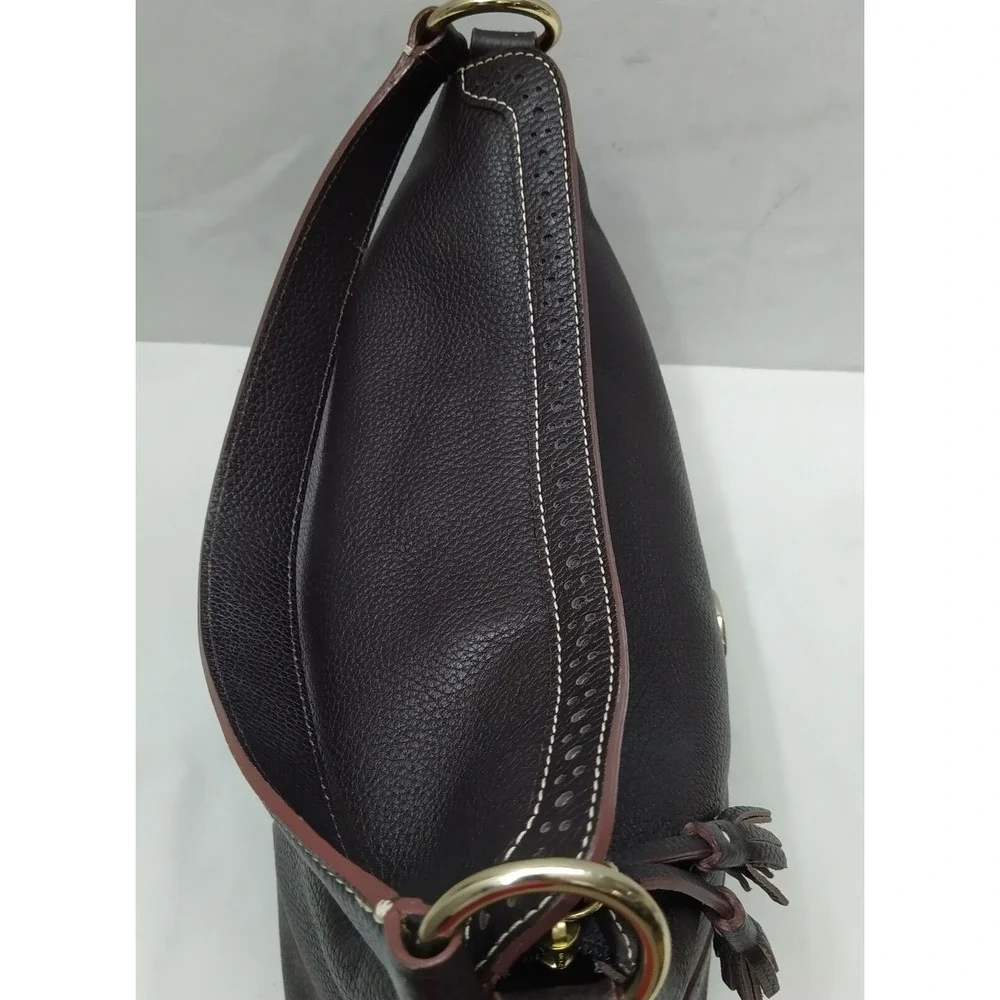Dooney & Bourke Brown Pebbled Leather Round Logo Zipper Hobo Shoulder Bag